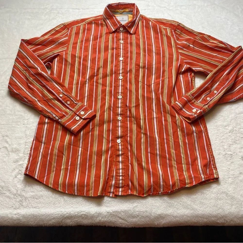 Tommy Bahama Island Estate Long Sleeve Button Down Orange Striped Shirt S-Large